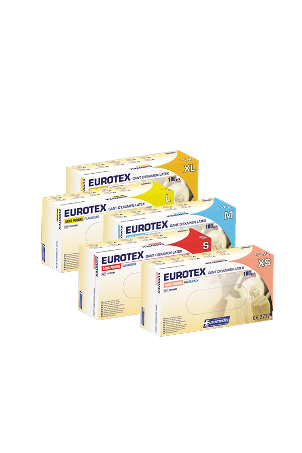 Gants latex blancs EUROTEX non stériles non poudrés - boite de 100