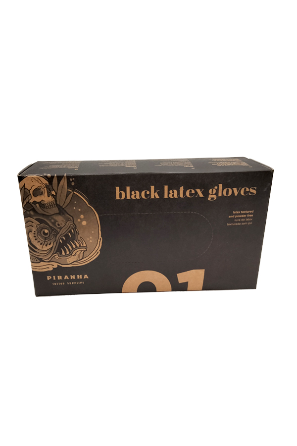 Gants noirs latex piranha non stériles non poudrés - Boite de 100